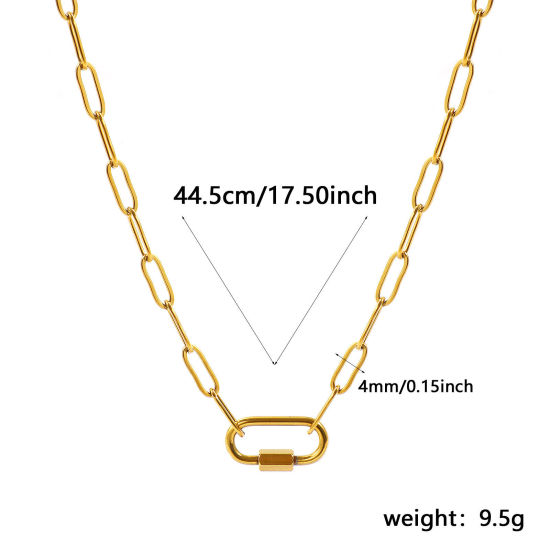 Imagen de Con Cierres de Tornillo Collar Porta Colgante Al Por Mayor, Catena di Fermagli 18K Oro Real Chapado 304 Acero Inoxidable, Unisex PVD Ecológico Sencillo Hip Hop Regalo Joyería Para Minorista, 44.5cm longitud, Tamaño de la Cadena: 4mm, 1 Unidad