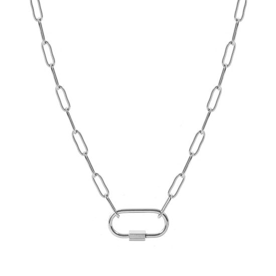 Imagen de Con Cierres de Tornillo Collar Porta Colgante Al Por Mayor, Catena di Fermagli Tono de Plata 304 Acero Inoxidable, Unisex Respetuoso del Medio Ambiente Sencillo Hip Hop Regalo Joyería Para Minorista, 45cm longitud, Tamaño de la Cadena: 4mm, 1 Unidad