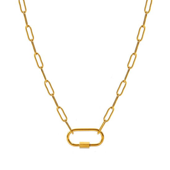 Imagen de Con Cierres de Tornillo Collar Porta Colgante Al Por Mayor, Catena di Fermagli 18K Oro Real Chapado 304 Acero Inoxidable, Unisex PVD Ecológico Sencillo Hip Hop Regalo Joyería Para Minorista, 45cm longitud, Tamaño de la Cadena: 4mm, 1 Unidad