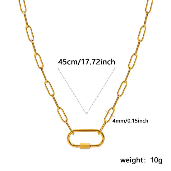 Imagen de Con Cierres de Tornillo Collar Porta Colgante Al Por Mayor, Catena di Fermagli 18K Oro Real Chapado 304 Acero Inoxidable, Unisex PVD Ecológico Sencillo Hip Hop Regalo Joyería Para Minorista, 45cm longitud, Tamaño de la Cadena: 4mm, 1 Unidad