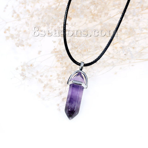 Изображение (Сорт B) Новая мода Аметист Природный Ожерелья Черный PU Веревку Фиолетовый Драгоценный Камень 45.3см Длина, 1 ШТ