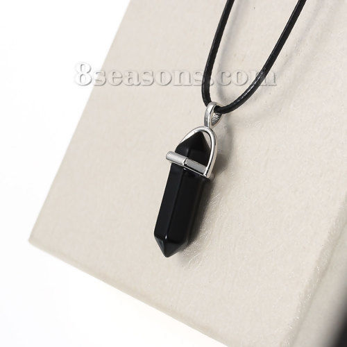 (グレードB) ファション 天然 黒い石 チャクラ 宝石ネックレス 黒 PU コード 黒 ペンダント 45.4cm長さ、1 本 の画像