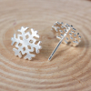 Picture of Brass Ear Post Stud Earrings Silver Plated Christmas Snowflake 10mm( 3/8") x 9mm( 3/8"), Post/ Wire Size: (21 gauge), 1 Pair                                                                                                                                  