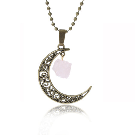 Image de Nouvelle Tendance Druzy /Drusy Colliers Pendentif en Cristal Bronze Antique Rose Clair Lune Fleurs Creuses 51.0cm long, 1 Pièce