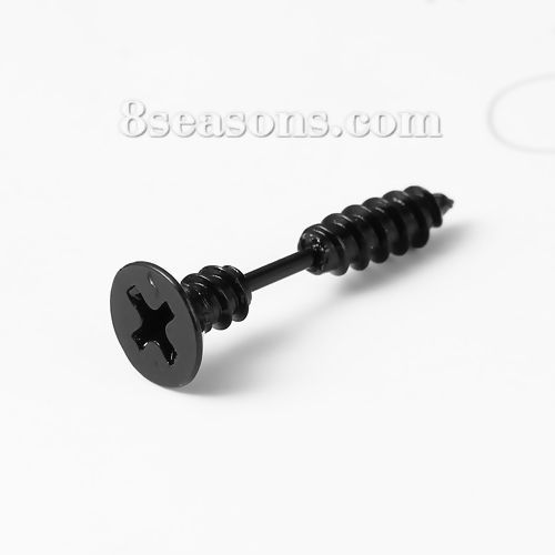 Picture of Double Sided Ear Post Stud Earrings Black Screw 24mm(1") x 8mm( 3/8"), Post/ Wire Size: (21 gauge), 1 Piece
