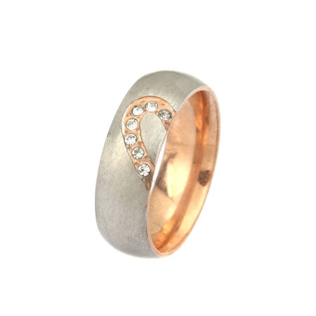 Image de Bagues Non Ajustable en Acier Inoxydable Élégant Or Rose Cœur Brisé à Strass Transparent 15mm (Taille d'US: 4) , 1 Pièce