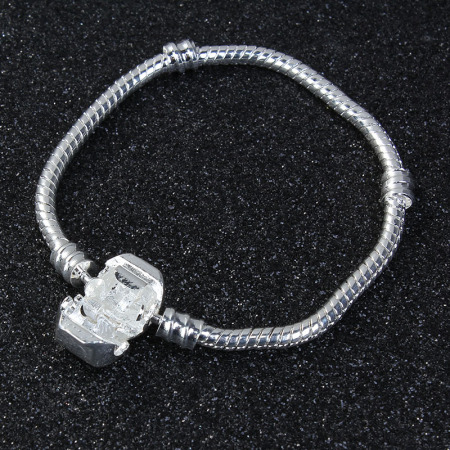 Latón Estilo Europeo Encanto Pulseras Clip Tapón Argentado 14cm longitud, 2 Unidades