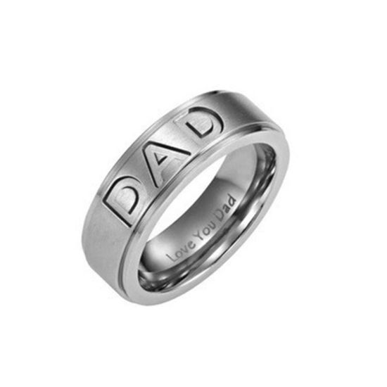 Imagen de 1 Unidad Sencillo Tono de Plata Acero Inoxidable No Ajustable Ronda Mensaje " Dad " Anillos Para Hombres Dia del Padre 18.9mm (US Size 9)