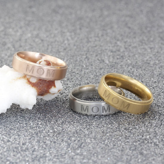 Imagen de 1 Unidad Sencillo Tono de Plata Acero Inoxidable No Ajustable Ronda Mensaje " Dad " Anillos Para Hombres Dia del Padre 18.9mm (US Size 9)