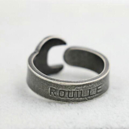 Picture of Titanium Steel Adjustable Rings Antique Silver Color Wrench 18.3mm(US Size 8.25), 1 Piece