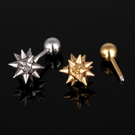 Immagine di Acciaio al titanio Orecchini a Perno Tono Argento Palla 18mm x 8mm, Posta / Filo Dimensione: (17 misura), 1 Pz