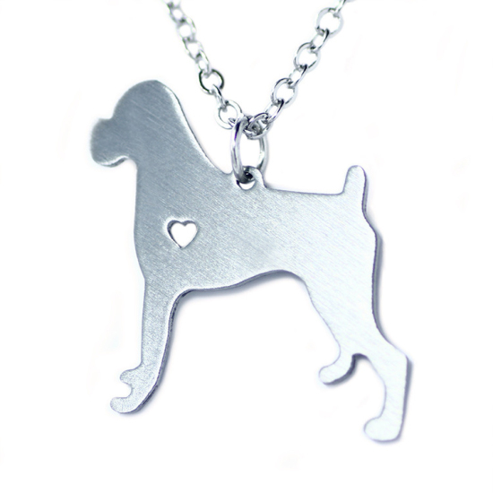 Picture of 304 Stainless Steel Pet Silhouette Necklace Silver Tone Dog Animal Heart 42cm(16 4/8") long, 1 Piece