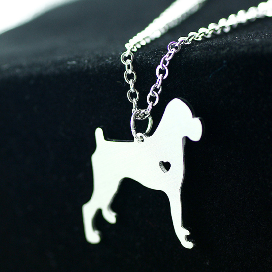 Picture of 304 Stainless Steel Pet Silhouette Necklace Silver Tone Dog Animal Heart 42cm(16 4/8") long, 1 Piece