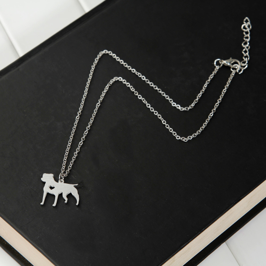 Picture of 304 Stainless Steel Pet Silhouette Necklace Silver Tone Dog Animal Heart 42cm(16 4/8") long, 1 Piece