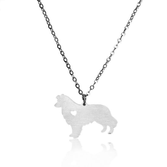 Picture of 304 Stainless Steel Pet Silhouette Necklace Silver Tone Dog Animal Heart 42cm(16 4/8") long, 1 Piece