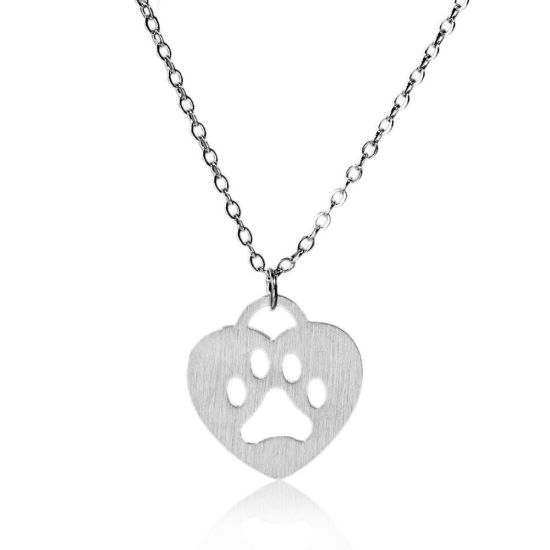 Picture of 304 Stainless Steel Pet Silhouette Necklace Silver Tone Dog Animal Heart 42cm(16 4/8") long, 1 Piece