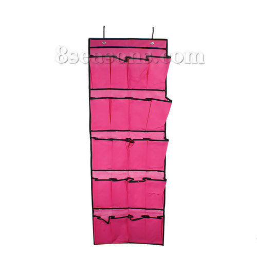 Picture of Nonwovens Wall Door Hanging Storage Bag 20 Pockets Rectangle Fuchsia 125cm(49 2/8") x 45cm(17 6/8"), 1 Piece