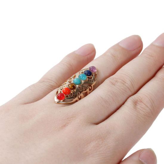 Picture of Open Rings Gold Plated Multicolor Marquise Filigree 17.9mm(US size 7.75), 1 Piece