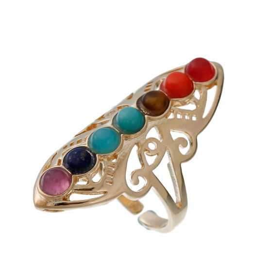 Picture of Open Rings Gold Plated Multicolor Marquise Filigree 17.9mm(US size 7.75), 1 Piece