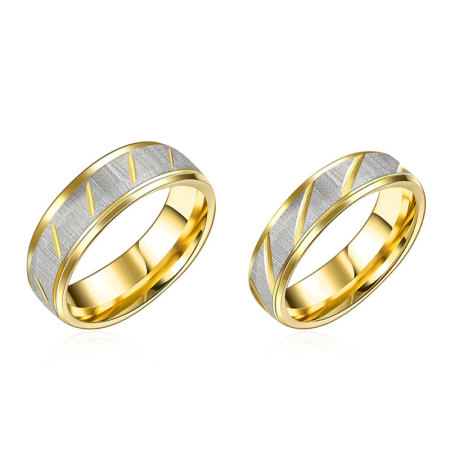 Titanium Steel Unadjustable Rings Gold Plated & Silver Tone Round Stripe 19.9mm(US Size 10), 1 Piece