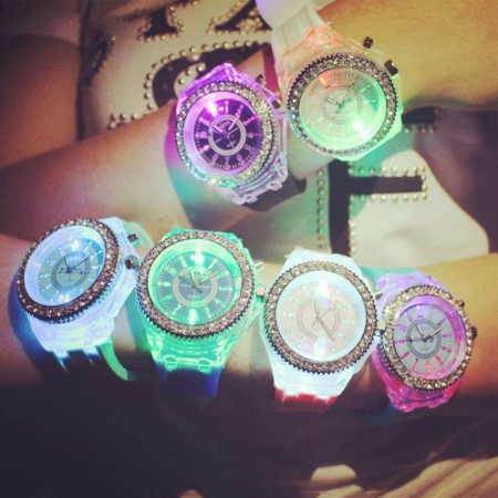 Image de Montres de Poignet en Silicone Rond Chiffres Réglable Rose à Strass Transparent (Piles Inclus) 25.2cm Long, 1 Pièce
