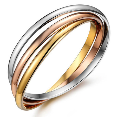 Stainless Steel Bracelets Gold Plated & Silver Tone Rose Gold Round 24cm(9 4/8") long, 1 Set ( 3 PCs/Set)