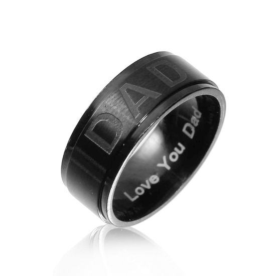 Bild von Edelstahl Uneinstellbar Ring Schwarz Rund " Dad " 17.5mm（US Größe:7.25), 1 Stück