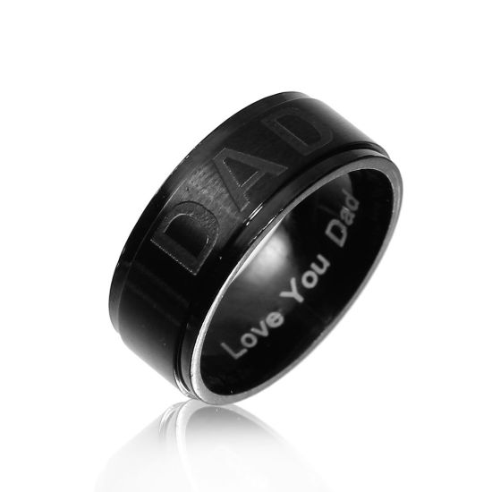 Bild von Edelstahl Uneinstellbar Ring Schwarz Rund " Dad " 18.3mm（US Größe:8.25), 1 Stück