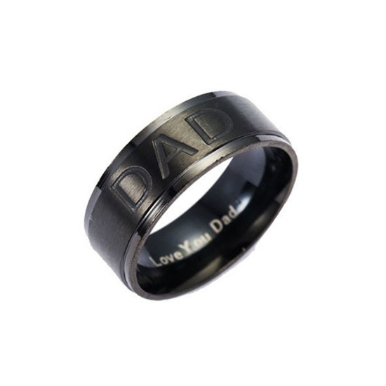 Imagen de 1 Unidad Sencillo Negro Acero Inoxidable No Ajustable Ronda Mensaje " Dad " Anillos Para Hombres Dia del Padre 18.9mm (US Size 9)