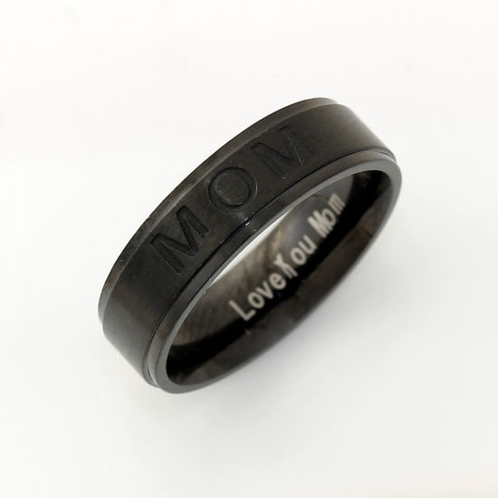 Imagen de 1 Unidad Sencillo Negro Acero Inoxidable No Ajustable Ronda Mensaje " Dad " Anillos Para Hombres Dia del Padre 18.9mm (US Size 9)