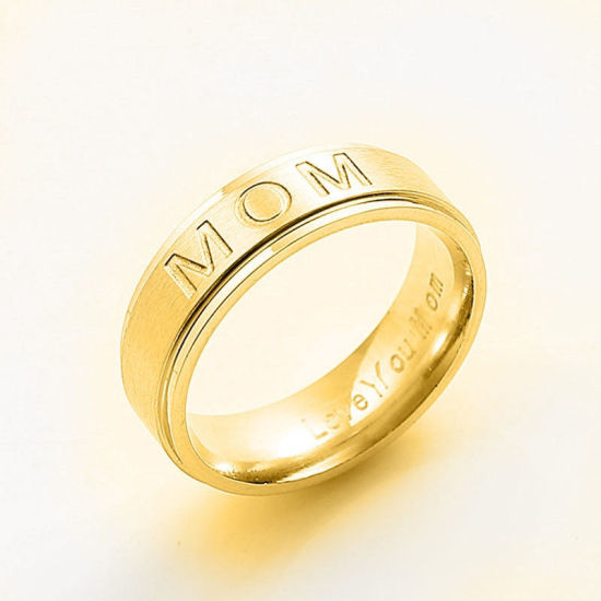 Imagen de 1 Unidad Sencillo Negro Acero Inoxidable No Ajustable Ronda Mensaje " Dad " Anillos Para Hombres Dia del Padre 18.9mm (US Size 9)