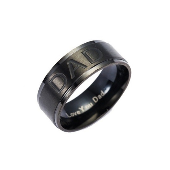 Bild von Edelstahl Uneinstellbar Ring Schwarz Rund " Dad " 20.7mm（US Größe:11), 1 Stück