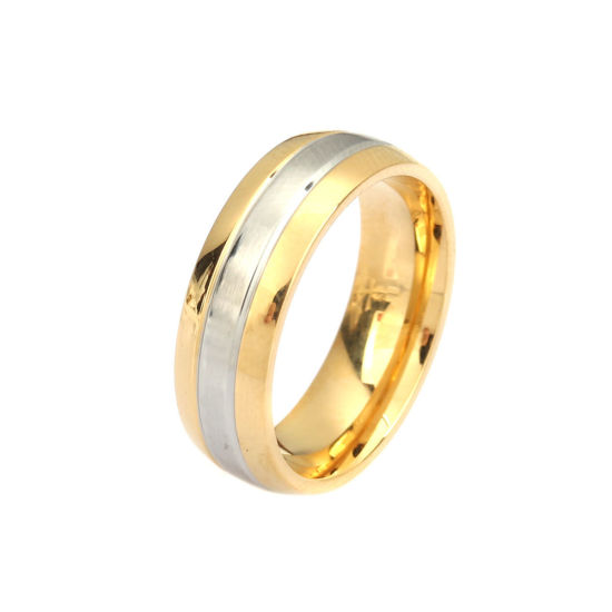 Bild von Edelstahl Stilvoll Uneinstellbar Ring Vergoldet Streifen 16.5mm（US Größe:6), 1 Stück