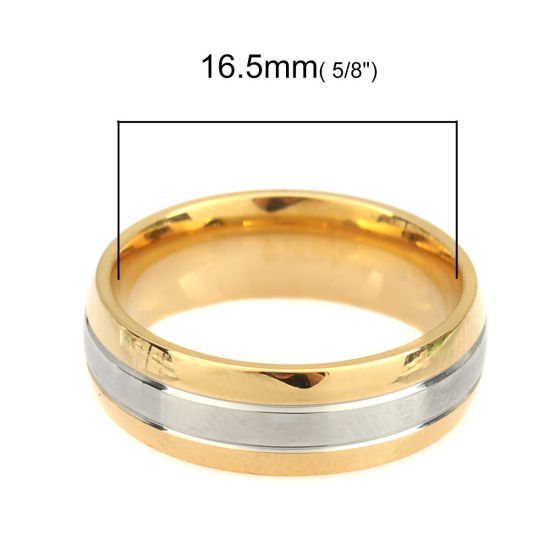 Bild von Edelstahl Stilvoll Uneinstellbar Ring Vergoldet Streifen 16.5mm（US Größe:6), 1 Stück