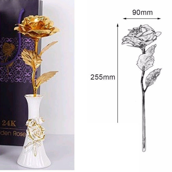 Image de Fleur Artificielle en Feuille d'Aluminium Rose Or 24.5cm x 7.5cm, 1 Pièce