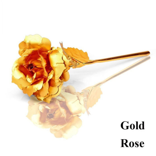 Picture of Aluminum Foil Artificial Flower Rose Flower Golden 24.5cm x 7.5cm, 1 Piece