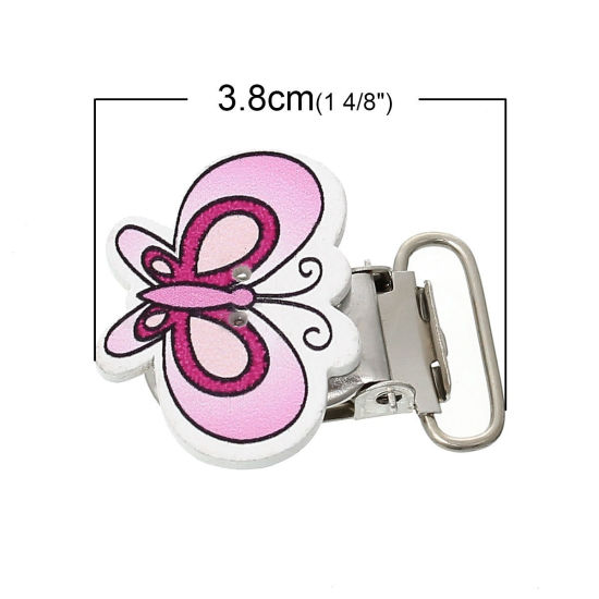 Picture of Wood Baby Pacifier Clip Bee Animal At Random Mixed Smile 43mm(1 6/8") x 30mm(1 1/8"), 4 PCs