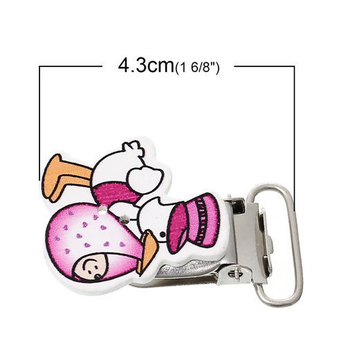 Picture of Wood Baby Pacifier Clip Baby At Random Mixed Duck 43mm(1 6/8") x 28mm(1 1/8"), 4 PCs