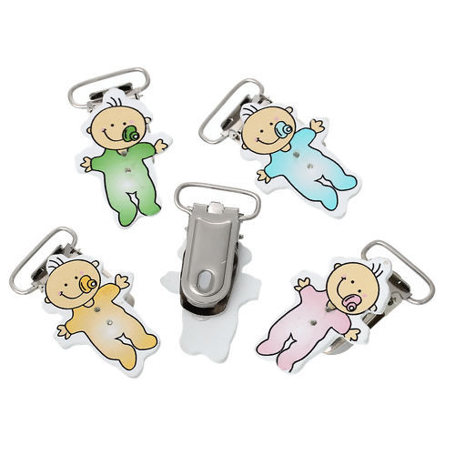 Imagen de Wood Baby Pacifier Clip Baby At Random 48mm(1 7/8") x 26mm(1"), 4 PCs
