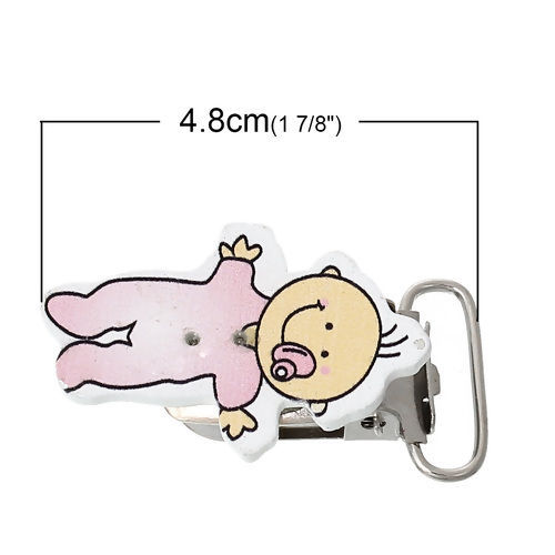 Imagen de Wood Baby Pacifier Clip Baby At Random 48mm(1 7/8") x 26mm(1"), 4 PCs