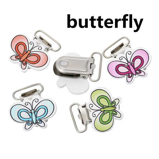 Imagen de Wood Baby Pacifier Clip Baby At Random 48mm(1 7/8") x 26mm(1"), 4 PCs