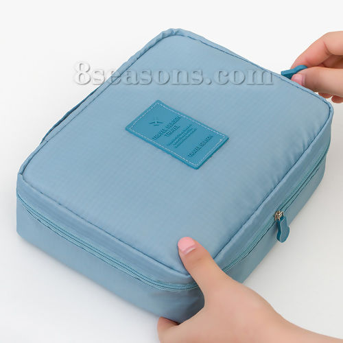 Picture of Oxford Fabric Makeup Wash Bag Rectangle Skyblue 21cm(8 2/8") x 16cm(6 2/8"), 1 Piece