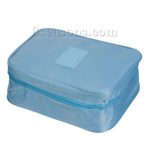 Picture of Oxford Fabric Makeup Wash Bag Rectangle Skyblue 21cm(8 2/8") x 16cm(6 2/8"), 1 Piece