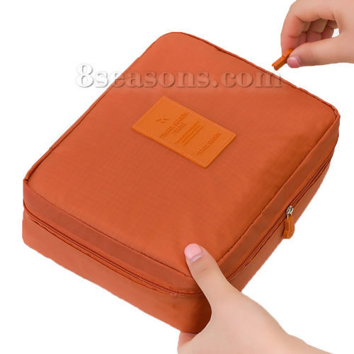 Picture of Oxford Fabric Makeup Wash Bag Rectangle Orange 21cm(8 2/8") x 16cm(6 2/8"), 1 Piece