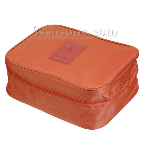 Picture of Oxford Fabric Makeup Wash Bag Rectangle Orange 21cm(8 2/8") x 16cm(6 2/8"), 1 Piece