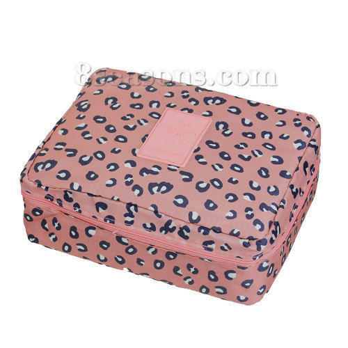 Picture of Oxford Fabric Makeup Wash Bag Rectangle Peachy Beige Leopard Print 21cm(8 2/8") x 16cm(6 2/8"), 1 Piece