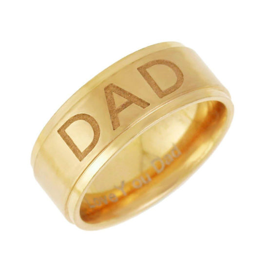 Bild von Edelstahl Uneinstellbar Ring Vergoldet Rund " Dad " 19.1mm（US Größe:9.25), 1 Stück