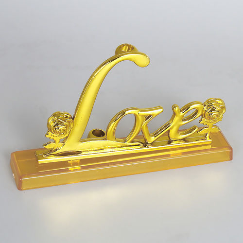 Picture of Plastic Stationery Penholder " Love " Gold Plated Rose Flower 12cm x7.2cm(4 6/8" x2 7/8") 14cm x3cm(5 4/8" x1 1/8"), 1 Piece