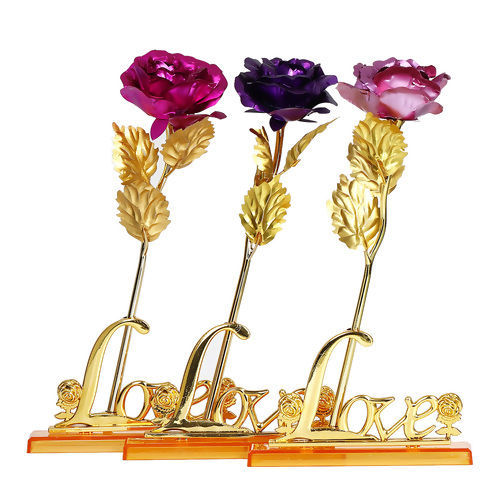 Picture of Plastic Stationery Penholder " Love " Gold Plated Rose Flower 12cm x7.2cm(4 6/8" x2 7/8") 14cm x3cm(5 4/8" x1 1/8"), 1 Piece