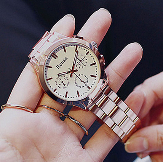 Bild von Eisenlegierung Armbanduhr Uhr Rund Rosegold Weiß Verstellbar (inkl. Batterie) 22cm lang, 1 Stück